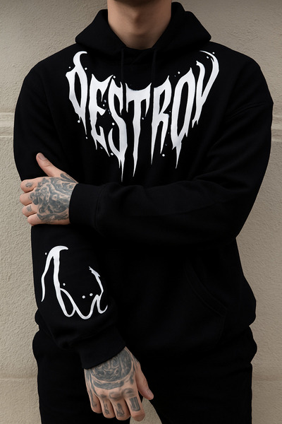 CLASSY.MODA سترة رياضية بثلاثة خيوط مع جيب على شكل حيوان الكنغر، وكتابة 'Dest...