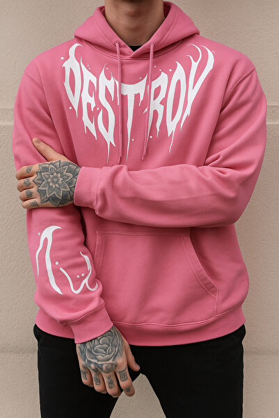 CLASSY.MODA Φούτερ με oversized κορδόνια και με κουκούλα τσέπες καγκουρό, γοτ...