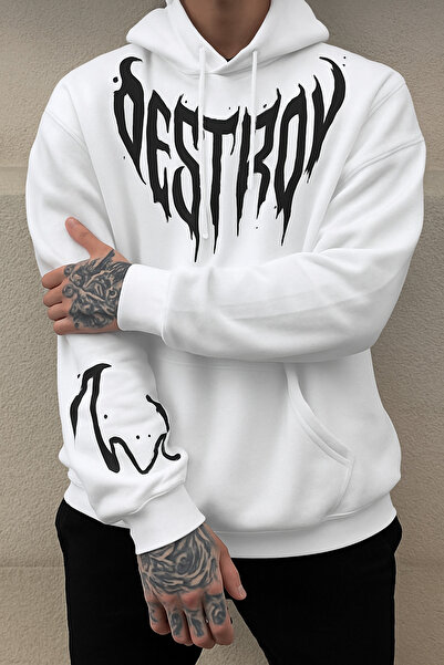 CLASSY.MODA سترة رياضية بثلاثة خيوط مع جيب على شكل حيوان الكنغر، وكتابة 'Dest...