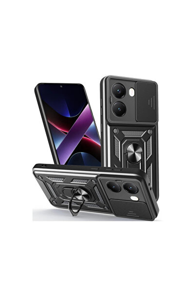 eco port Xiaomi Poco X7 Pro Kılıf Pars Lens Yüzüklü Silikon - Siyah