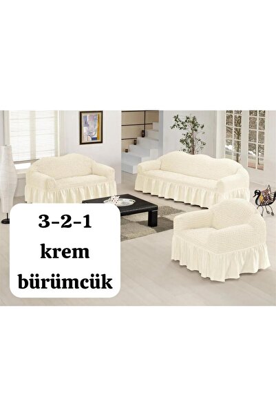 ARTUÇ Bürümcük (3-2-1) Koltuk Kenepe örtüsü Takımı Eteklı ( krem Rank)