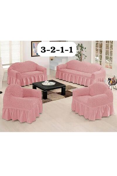 ARTUÇ Bürümcük (3-2-1-1) Sofa Slipcover Set with Skirt (Powder Rank)