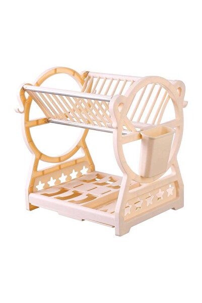 Türkiye رف أطباق من طبقتين لطاولة المطبخ مع حامل أدوات المائدة والأكواب