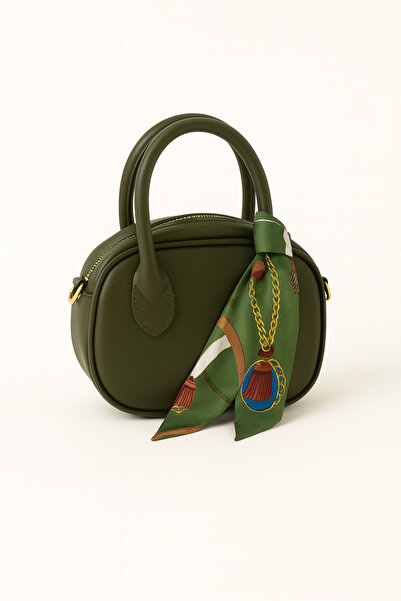 Nova Khaki Mini Hand & Shoulder Bag – Gold Detailing, Scarf Accessory