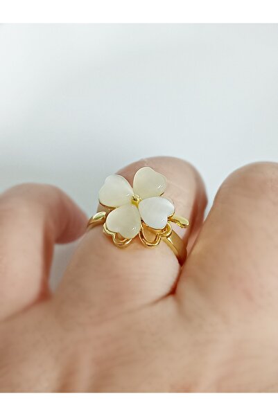 mos&more by mosev Çelik Dönen Krem Yonca Ayarlanabilir Şık Yüzük