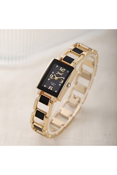 Feronnucci ساعة نسائية بسوار ذهبي ومينا مستطيل + سوار هدية B220