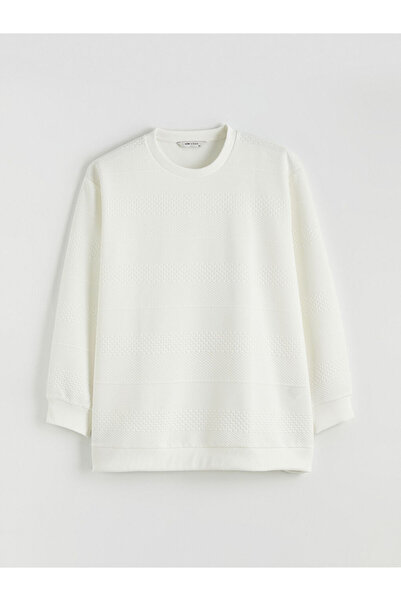 LC Waikiki Ανδρικό φούτερ με λαιμόκοψη σε μεγάλο μέγεθος εκρού