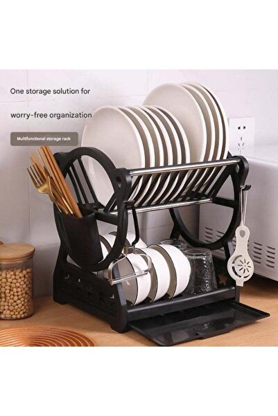 Türkiye رف تجفيف الأطباق من الفولاذ المقاوم للصدأ ذو طبقتين مع حامل أدوات الم...