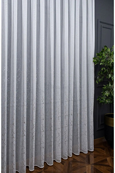 farbateks Gold Gold Marble Glazed Glitter Pattern Design 2 Layer Pleated Tulle Curtain