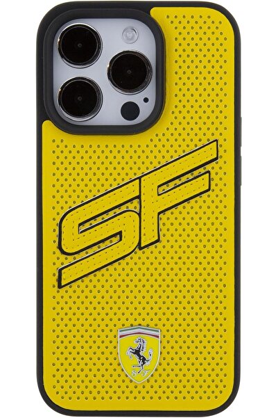 CG Mobile Ferrari Protective Case for iPhone 15 Pro 6.1" - Yellow (Synthetic Leather, SF Print)