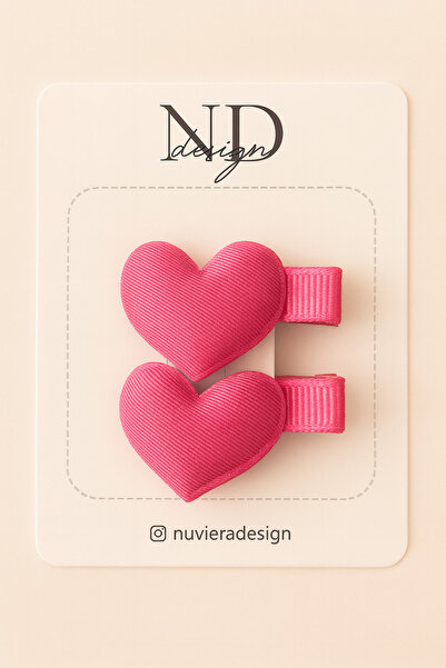Nuviera Design Fuşya Mini Kalp Klips Toka - 2'li Set