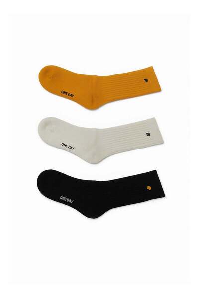 OneDay High-Quality Cotton Socks - 3 Pairs (Black, White, Mustard) Unisex