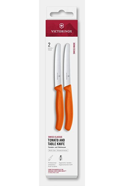 Victorinox Set of 2 Tomato and Table Knives 6.7839.2C1, Serrated Blade 11 cm, Tangerine Orange