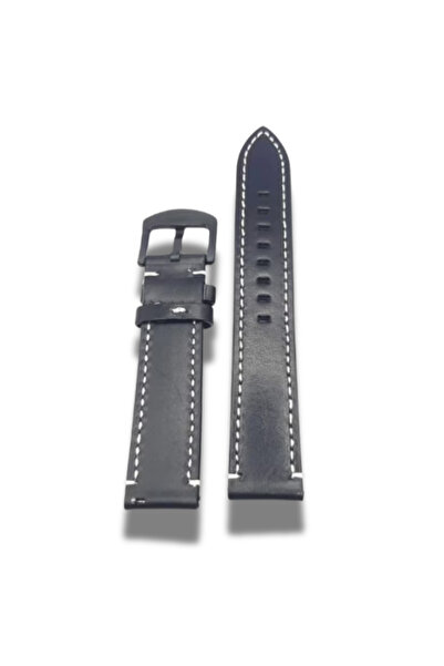 OEM Black Cowhide Leather Watch Strap on Both Sides White Stitching Black Buckle Width 18 mm
