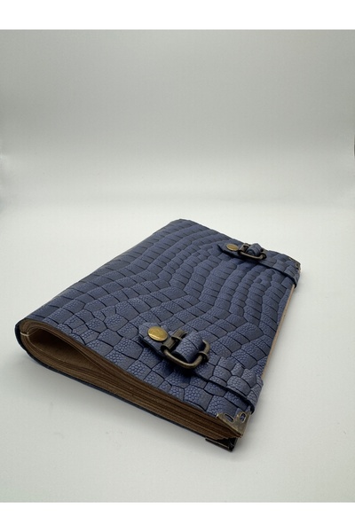 LAYDA دفتر ملاحظات عتيق من الجلد الطبيعي بنسبة 100%، منقوش باللون الأزرق الداكن