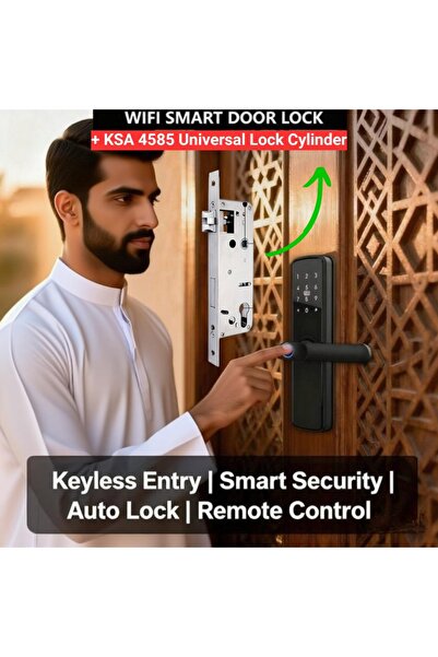 mumtaz sa قفل باب ذكي نصف أوتوماتيكي ببصمة الإصبع + قفل أسطواني عالمي KSA 458...