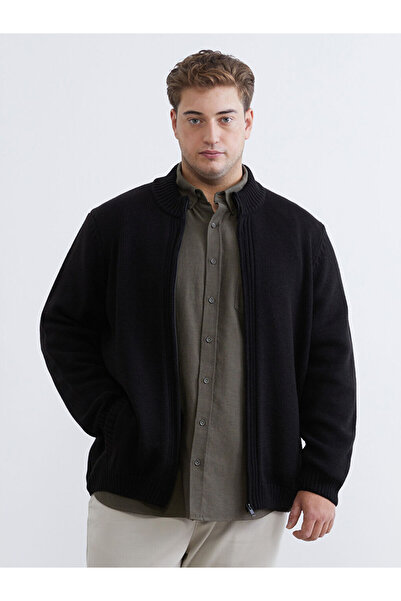 LC Waikiki Mg trenden black standard mold Mock Neck men's knit cardigan