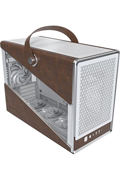 MONTECH Heritage Pro mATX Leather Gaming Case with Handle, Supports 360mm AIO, Headset Holder, 4 Fan