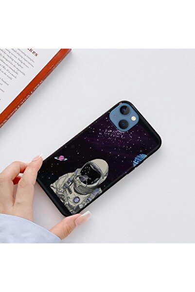 Generic Protective Case with Abstract Astronaut Design and Soft Black Sides for Apple iPhone 13, Purple - Ji