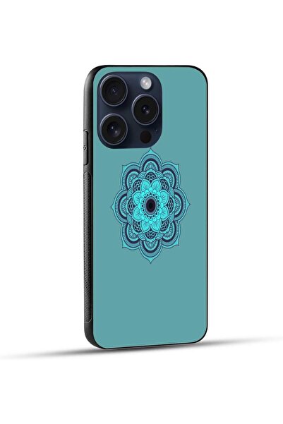 Generic Mandala Pattern Printed Protective Case with Soft Black Sides for Apple iPhone 15 Pro - Blue