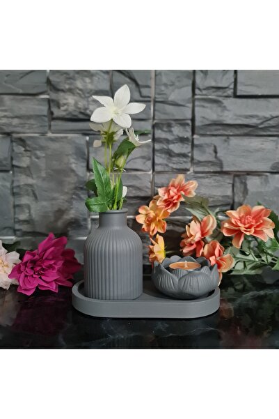 ERGİNCİ HOME Dekoratif Mini Bohem Vazo Ve Lotus Mumluk STANDLI 3 LÜ SET( Bany...