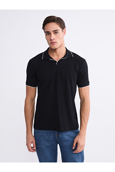 LC Waikiki Μαύρο ανδρικό μπλουζάκι με λαιμόκοψη πόλο από το plus-store