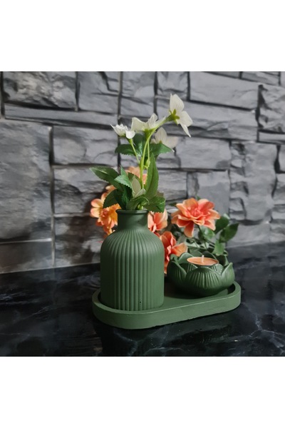 ERGİNCİ HOME Dekoratif Mini Bohem Vazo Ve Lotus Mumluk STANDLI 3 LÜ SET( Bany...