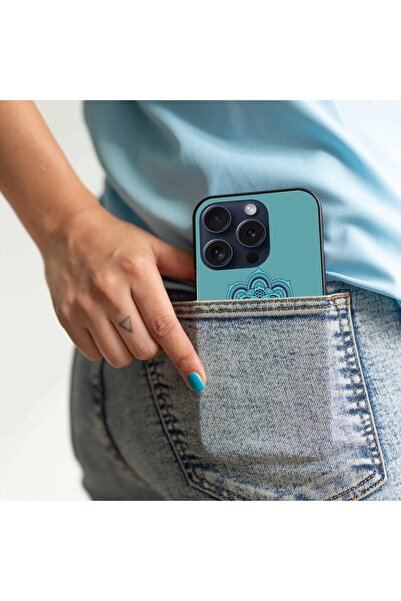 Generic Mandala Pattern Printed Protective Case with Soft Black Sides for Apple iPhone 15 Pro - Blue