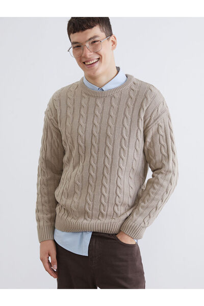 LC Waikiki Beige Crew Neck Men's Knitwear Sweater