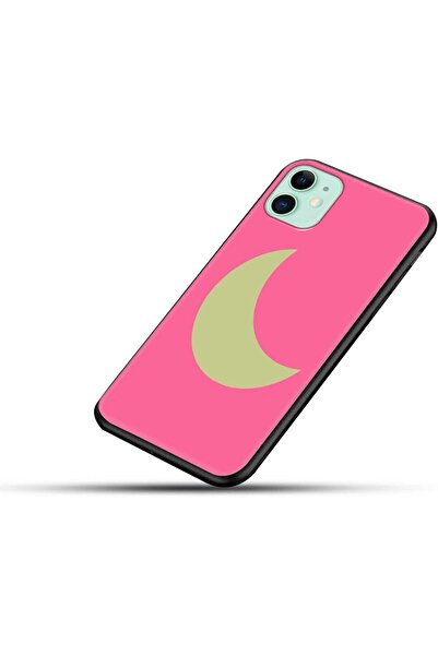 Generic Khlas Pink Moon Design Protective Case with Colorful Stripes and Soft Black Sides for iPhone 11