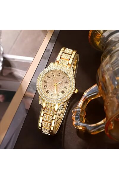 Feronnucci ساعة يد ذهبية ورمادية اللون بسوار فولاذي + سوار هدية B224