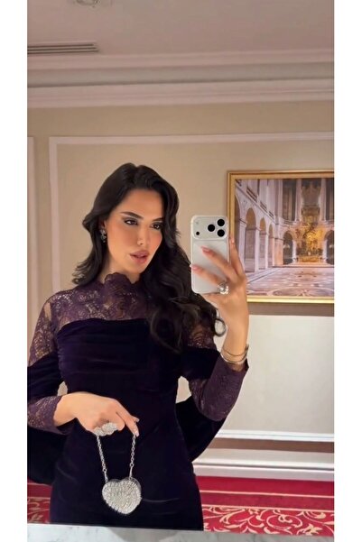 Mira فستان ناعم باكمام دانتيل لون ليلكي جميل ورائع جدا