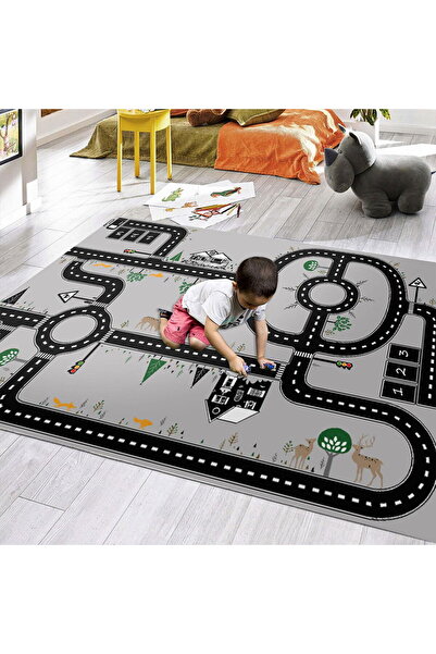 TURCIA Non-slip Children's Rug 120x180 cm - Gray Car Track - CVHC001_120x180_CVH