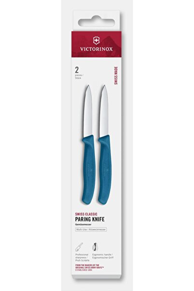 Victorinox Set of 2 Paring Knives 6.7602.2C1, Straight Blade 8 cm, Blueberry Blue