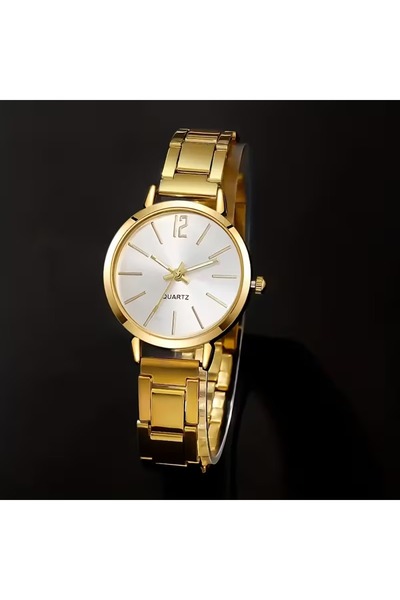 Feronnucci ساعة يد نسائية باللون الذهبي والرمادي + سوار هدية B0223