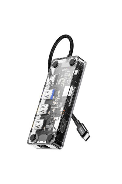 AWEI HUB-3 9-in-1 Docking Station, 4K@30Hz HDMI, VGA, USB3.0, RJ45, SD/TF, Gray