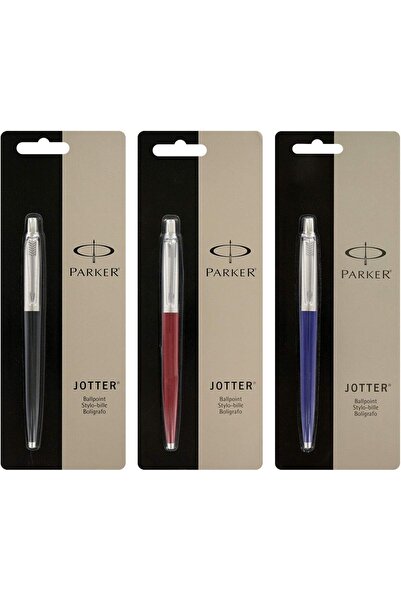 Parker طقم أقلام جوتر بولبوينت بثلاثة ألوان (1 أسود + 1 أزرق + 1 أحمر) برأس م...