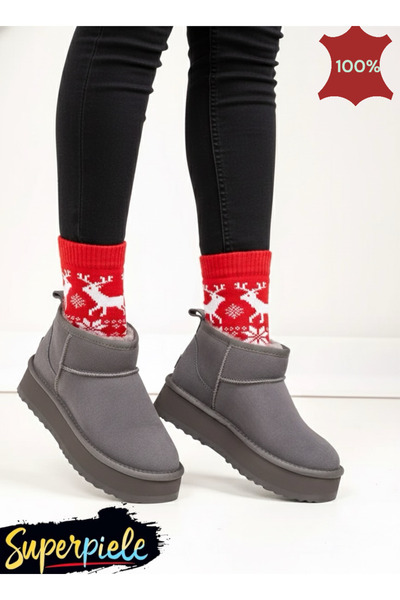 virboti Women's short fur-lined boots, genuine suede, waterproof, with thick sole