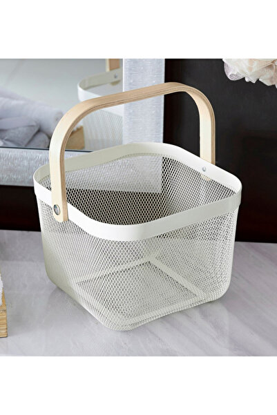 Generic سلة تخزين بمقابض خشبية - 25 × 25 × 17 سم