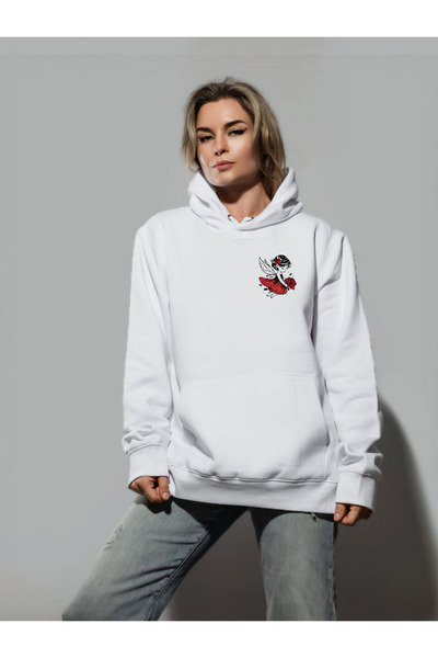 ELNOYA سويت شيرت مريح بأكمام طويلة للجنسين باللون الأبيض مكون من مطبوع خيوطًا...