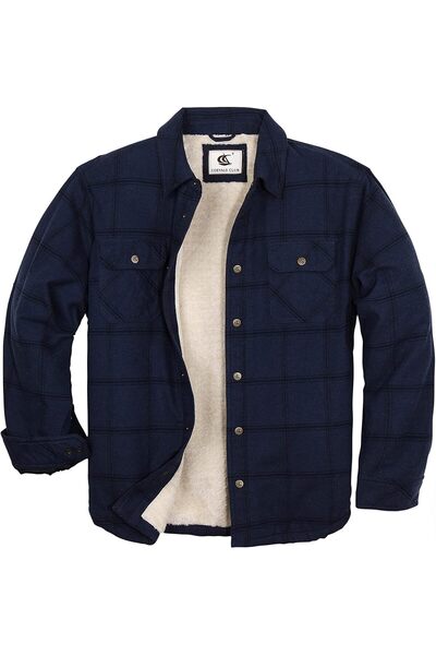 COEVALS CLUB Jachetă de flanel pentru bărbați, cu mânecă lungă, cămașă în car...