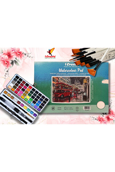 I Create مجموعة ألوان مائية فاخرة للفنانين | مجموعة ألوان، ولوحة رسم A3، ومجم...