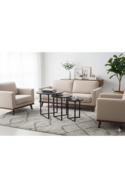 Generic Set of 3 small side tables colour Black