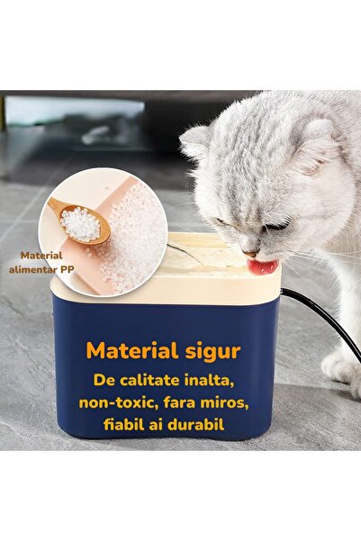 Saharina Dozator automat de apă, pentru pisici și câini, filtrare, silențios, 4 filtre, 1,5 L, galben/albastru