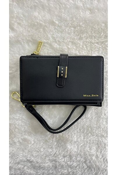 BLACK Women's Wallet with Wrist Strap and Card and Coin Compartments