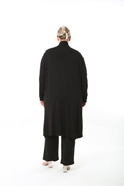 XL Modam Women's Lycra Viscose Black Pul Detailed Large Size Cardigan