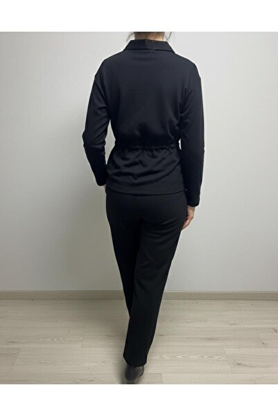 DEMOİSELLE Women's Stretch Fabric Double Pocket Steel Interlock Bluzz Shirt Pants Set