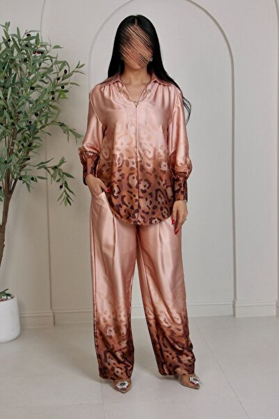 SELSAL Floral satin pants and blouse set