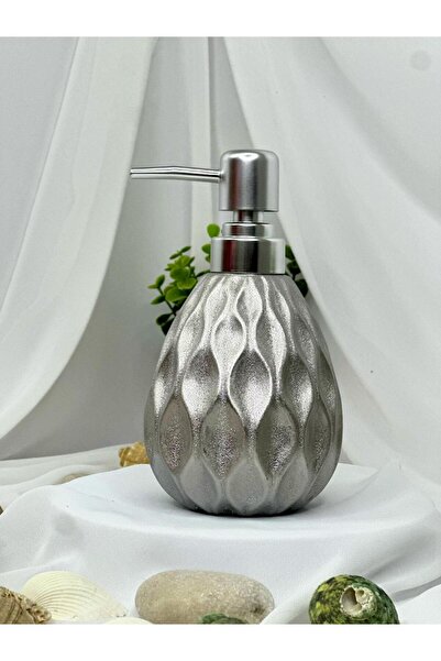aden glass Modern Stil Seramik Sıvı Sabunluk Deterjanlık Gümüş Renk 250 Ml