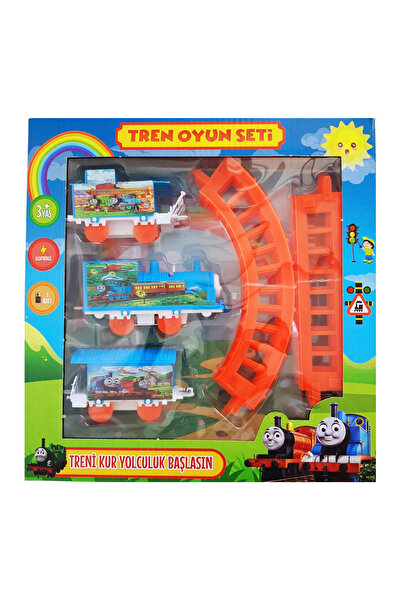 Oyuncakcı&Burada Pilli Tren Seti Raylı Vagonlu Oyuncak Thomas Lokomotif Tren Mavi